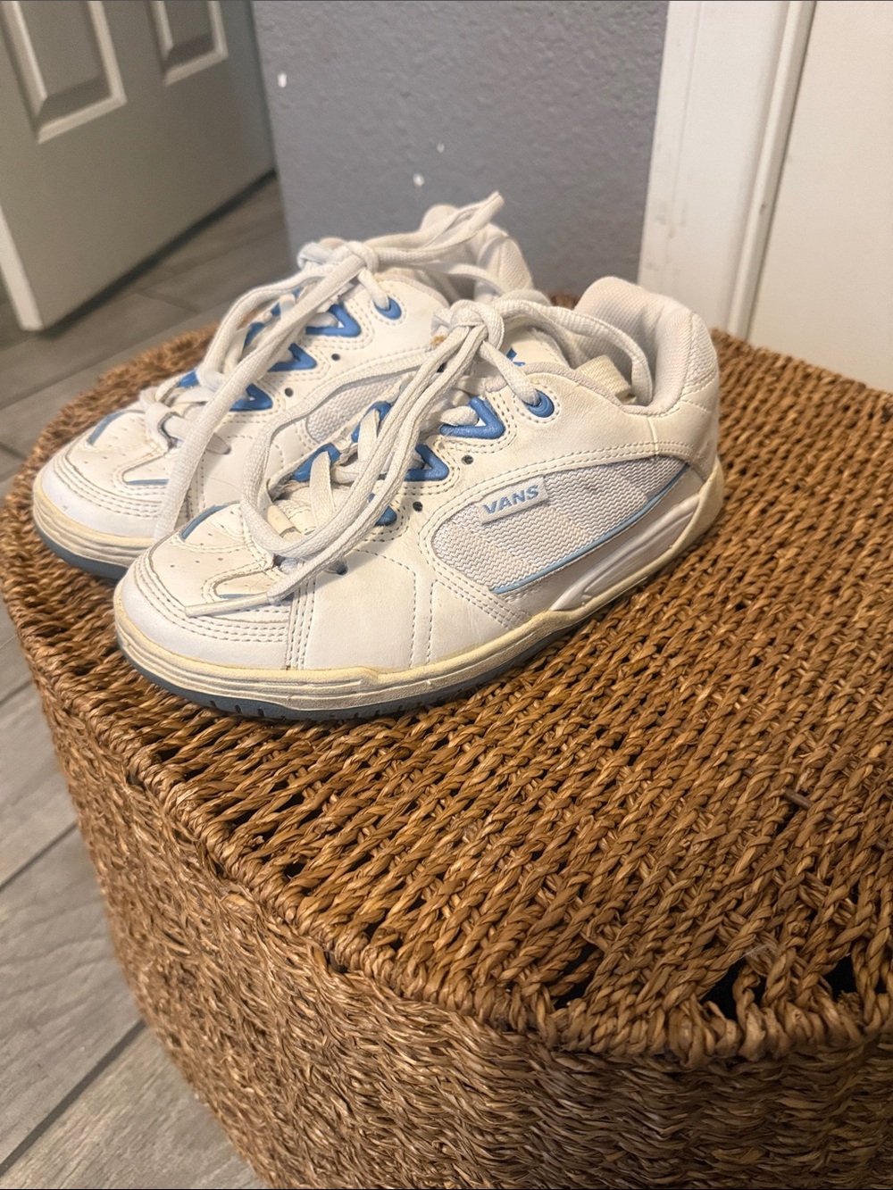 Y2K Vans White Skate Sneakers with Light Blue Accents